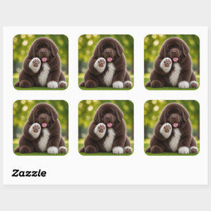 Mollige Puppy Bruine en witte newfie landseer Vierkante Sticker