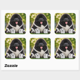 Mollige Puppy Zwart-witte newfie landseer Vierkante Sticker