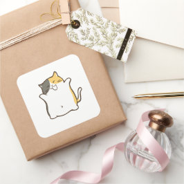 Mollige Schortkat Plakker - Kawaii Vierkante Sticker