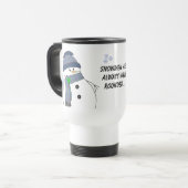 Mollige Sneeuwman met Spreuk Reisbeker (Voorkant links)