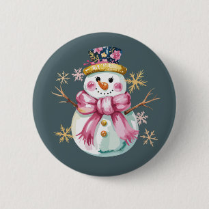 Mollige Sneeuwman Winter Vakantie Kerst Lief  Ronde Button 5,7 Cm
