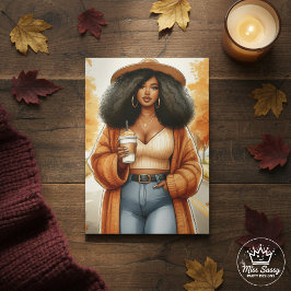 Mollige warme Afro-Amerikaanse vrouw Thanksgiving Kaart