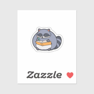 Mollige Wasbeer Leest Boek Kawaii Dier Sticker
