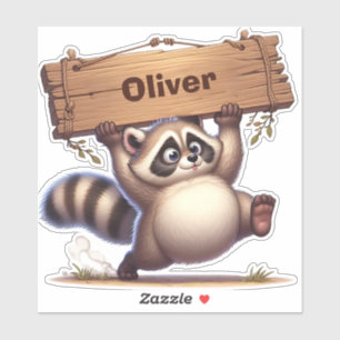 Mollige wasbeer met op maat gemaakte naam bord sticker