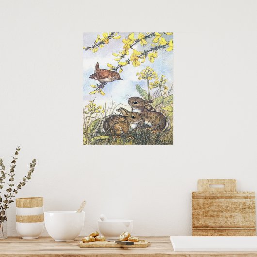 Molly Brett Art Wren en Rabbit Poster (Keuken)
