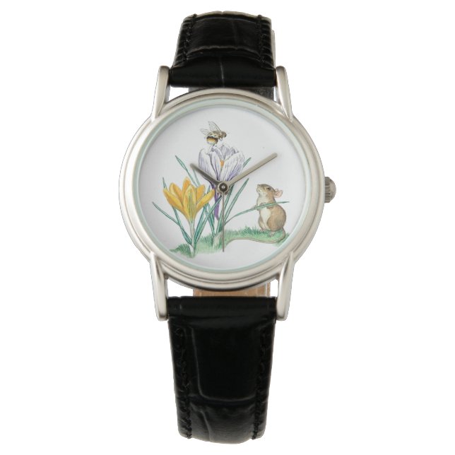Molly Brett Muis Hommel Krokus Horloge (Voorkant)