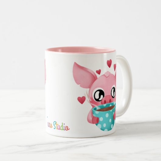 Molly de Micro Pig-Mok Tweekleurige Koffiemok (Voorkant rechts)