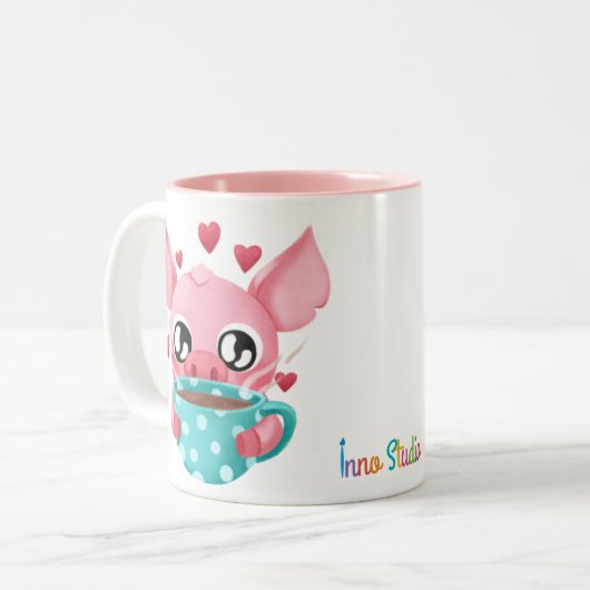 Molly de Micro Pig-Mok Tweekleurige Koffiemok (Voorkant links)