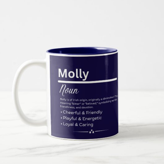 Molly, Girl Personalized Name Definition Mug Tweekleurige Koffiemok (Links)