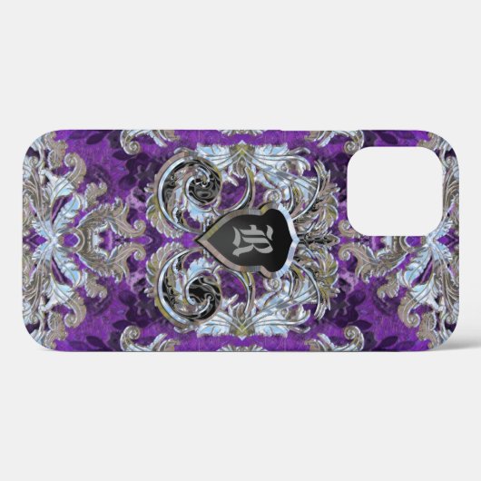 Molly Kourte Damask  Monogram Case-Mate iPhone Case (Achterkant (horizontaal))