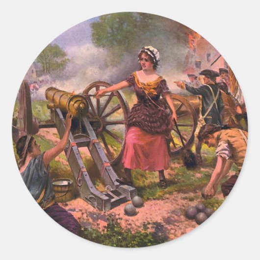 Molly Pitcher Firing Cannon in Battle of Monmouth Ronde Sticker (Voorkant)