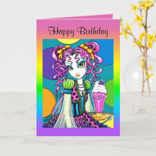 "Molly" Schattigee Rainbow Soda Shop Fairy Kaart (Gele Bloem)