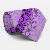 Moloaa Bay Hawaiian Hibiscus Stripe-Silver-Violet Stropdas (Opgerold)