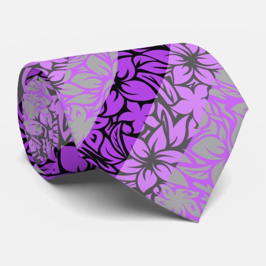 Moloaa Bay Hawaiian Hibiscus Stripe-Silver-Violet Stropdas (Opgerold)