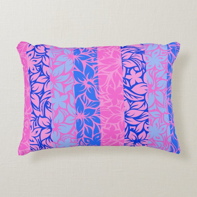 Moloaa Bay Hawaiian Hibiscus Striped Reversible Decoratief Kussen (Voorkant)