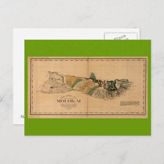 Molokai, 1897,  Hawaii Map Briefkaart (Voorkant / Achterkant)