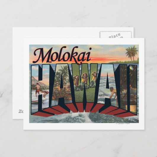 Molokai, Hawaii - Grote lettertjes Briefkaart (Voorkant / Achterkant)