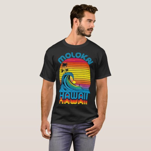 Molokai Hawaii Retro Throwback Surf & Beach Souven T-shirt (Voorkant volledig)