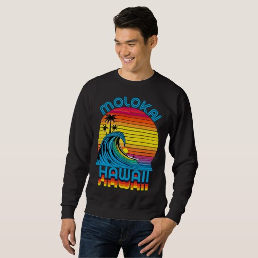 Molokai Hawaii Retro Throwback Surf & Beach Souven Trui (Voorkant volledig)