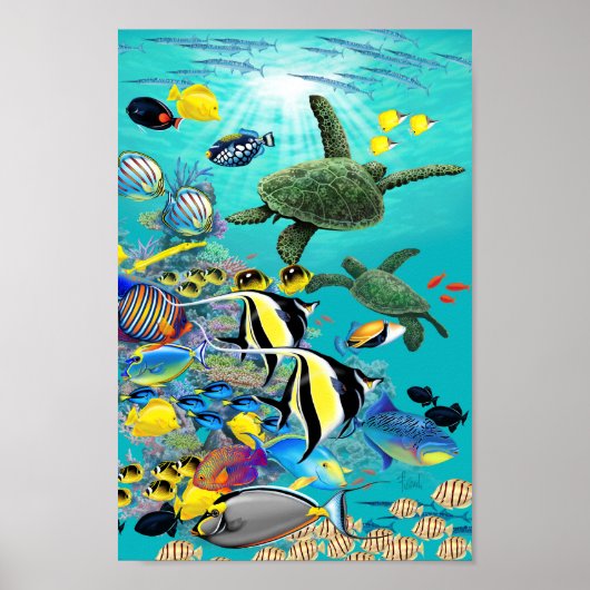 Molokini Cove Hawaiian Tropical Fish and Zee Turtl Poster (Voorkant)