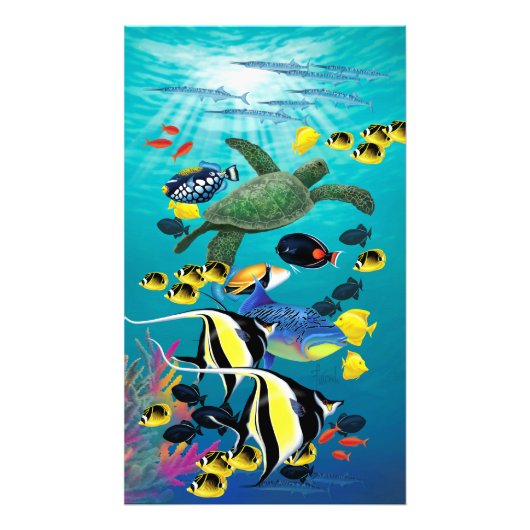 Molokini Cove Hawaiian Tropical Fish Illustration Foto Afdruk (Voorkant)