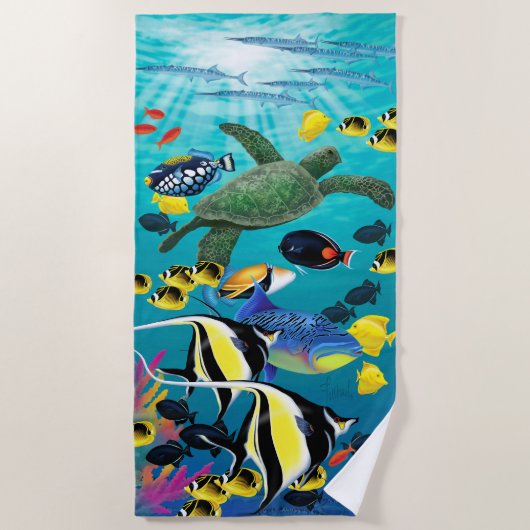 Molokini Cove Hawaiian Tropical Fish Illustration Strandlaken (Voorkant)