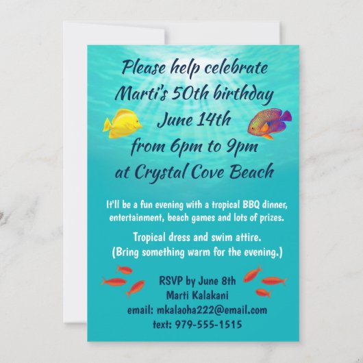 Molokini Cove Hawaiian Tropical Fish Turtle Luau Kaart (Achterkant)