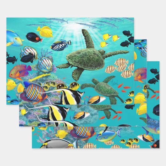 Molokini Cove Hawaiian Tropical Fish Turtle Trio Inpakpapier Vel (Set)