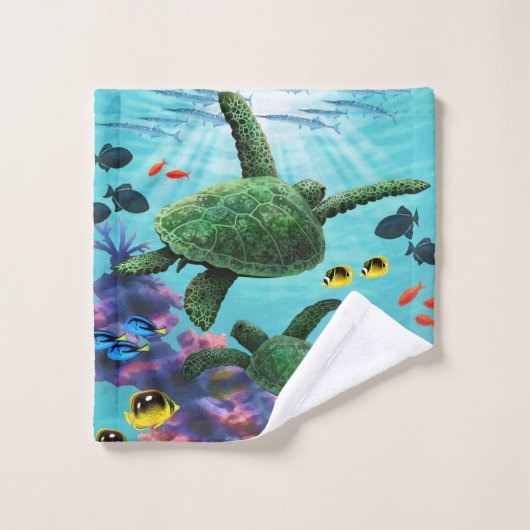 Molokini Cove Hawaiian Tropical Fish Zee Turtle Bad Handdoek (Wasdoekje)