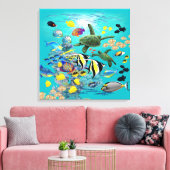 Molokini Cove Hawaiian Tropical Fish Zee Turtle Canvas Afdruk (Insitu (Woonkamer))