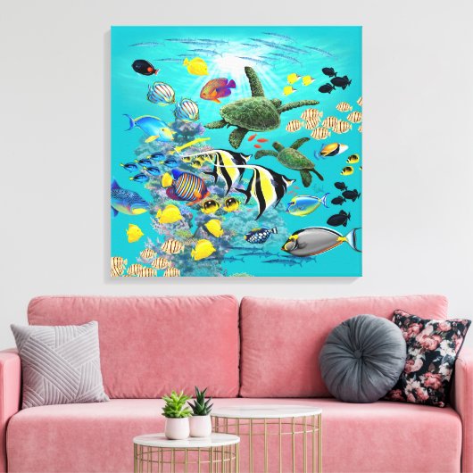 Molokini Cove Hawaiian Tropical Fish Zee Turtle Canvas Afdruk (Insitu (Woonkamer))