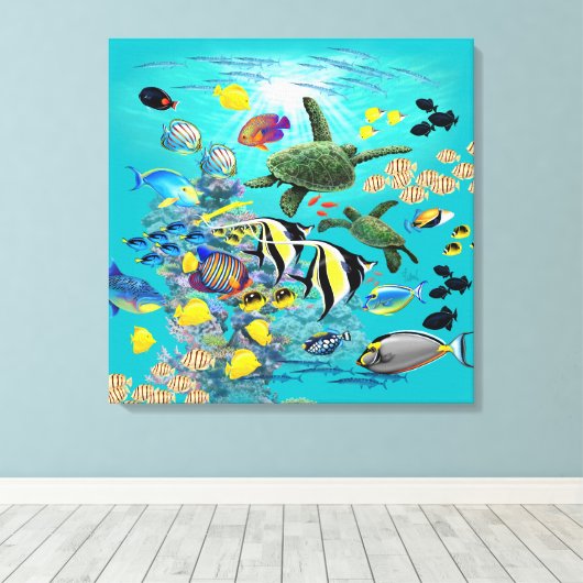 Molokini Cove Hawaiian Tropical Fish Zee Turtle Canvas Afdruk (Insitu (Houten vloer))