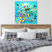Molokini Cove Hawaiian Tropical Fish Zee Turtle Canvas Afdruk (Insitu (Slaapkamer))