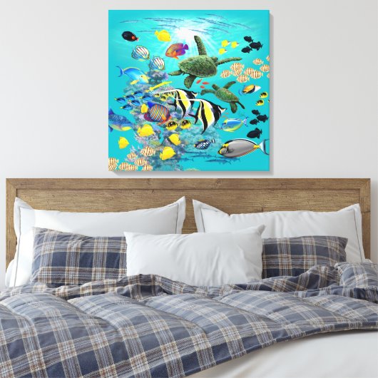Molokini Cove Hawaiian Tropical Fish Zee Turtle Canvas Afdruk (Insitu (Slaapkamer))
