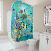 Molokini Cove Hawaiian Tropical Fish Zee Turtle Douchegordijn (In situ)