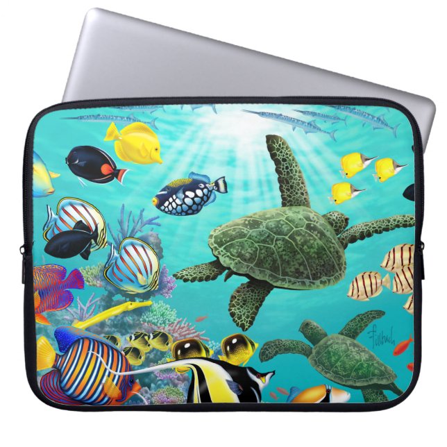 Molokini Cove Hawaiian Tropical Fish Zee Turtle Laptop Sleeve (Voorkant)