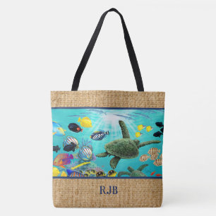 Molokini Cove Hawaiian Tropical Monogram Beach Bag Tote Bag