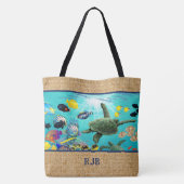 Molokini Cove Hawaiian Tropical Monogram Beach Bag Tote Bag (Achterkant)