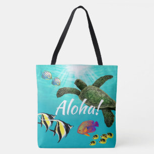 Molokini Cove Hawaiian Zee Turtle Reversible Tote Bag