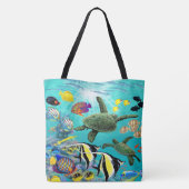 Molokini Cove Hawaiian Zee Turtle Reversible Tote Bag (Achterkant)