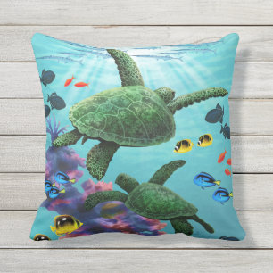Molokini Cove Hawaiian Zee Turtles Reversible Buitenkussen
