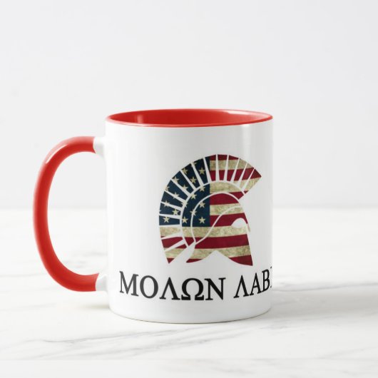 Molon Labe 11oz keramische Mok, rode handgreep Mok (Links)