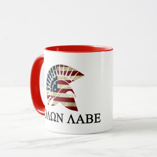 Molon Labe 11oz keramische Mok, rode handgreep Mok (Voorkant links)