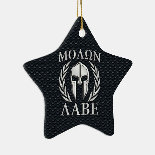 Molon Labe Chrome Als Spartaanse Helm op Grille Keramisch Ornament (Rechts)