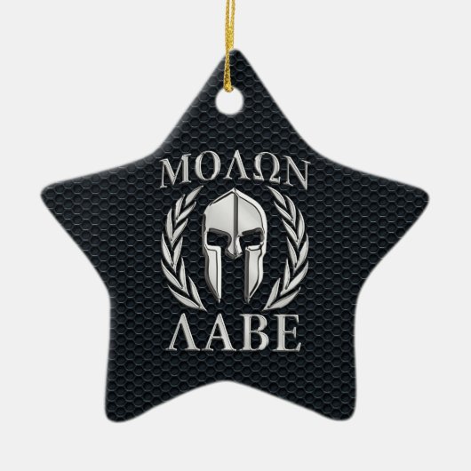 Molon Labe Chrome Als Spartaanse Helm op Grille Keramisch Ornament (Voorkant)