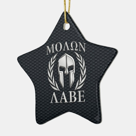 Molon Labe Chrome Als Spartaanse Helm op Grille Keramisch Ornament (Links)