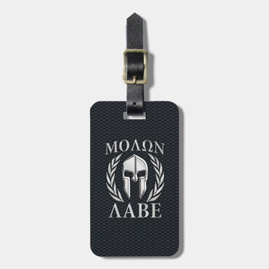 Molon Labe Chrome als Spartan Helmet op Grille Bagagelabel (Voorkant verticaal)