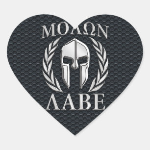 Molon Labe Chrome als Spartan Helmet op Grille Hart Sticker