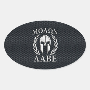 Molon Labe Chrome als Spartan Helmet op Grille Ovale Sticker