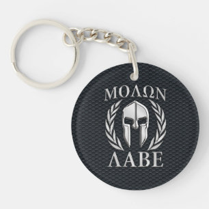 Molon Labe Chrome als Spartan Helmet op Grille Sleutelhanger